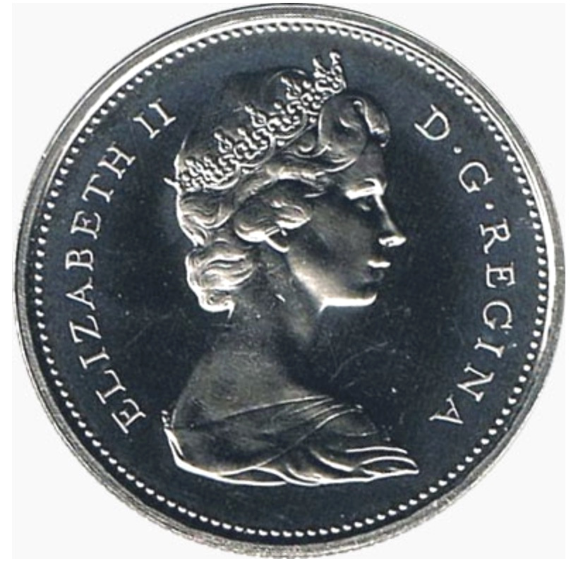 Obverse of a 1973 Canadian Large Bust 25-cent coin
