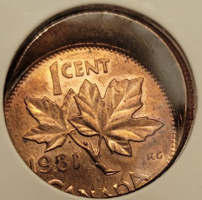 1981 Canadian cent with a strongly off-centre strike