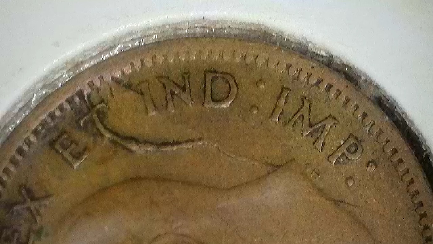 Canadian coin die crack close-up