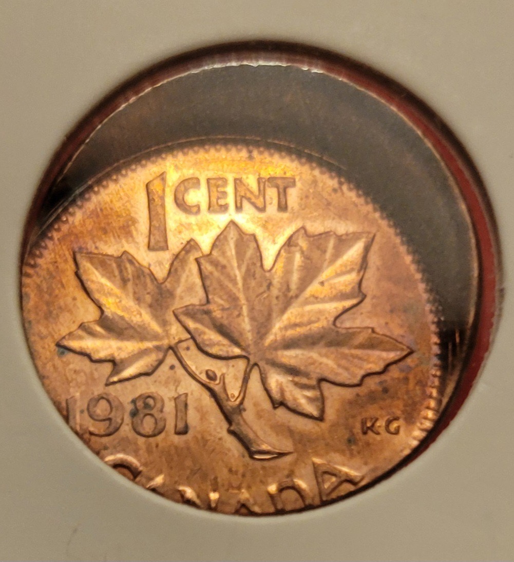 1981 Canadian cent off-centre strike