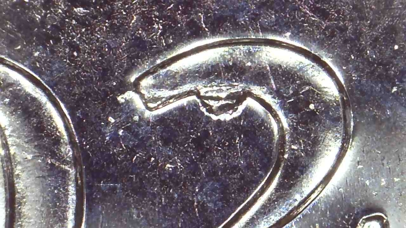 2021 Canadian five-cent coin with die chip