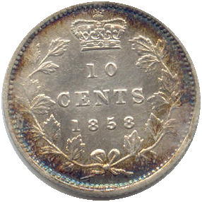 1858 Canadian 10 cents