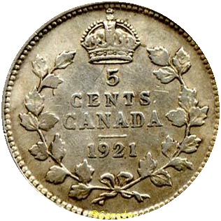 1921 Canadian 5 cents