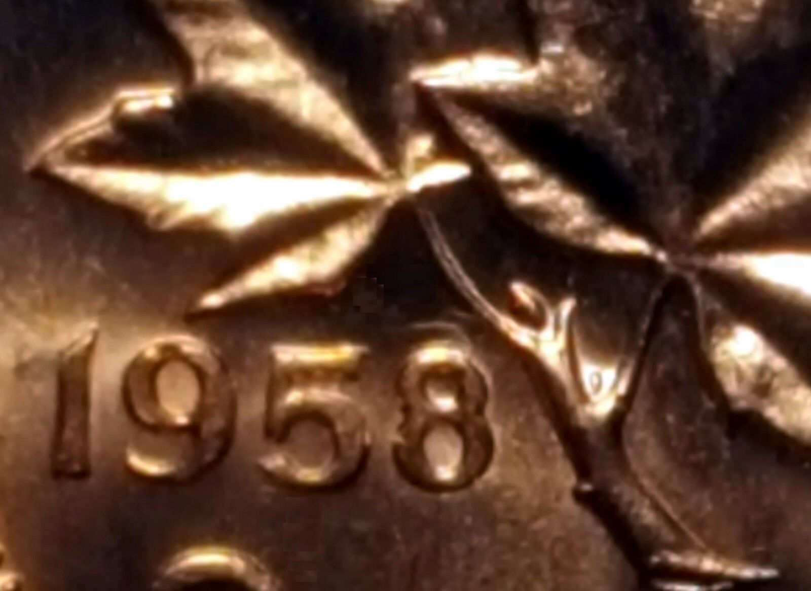 1958 Canadian one-cent Hanging 8 variety, CoinData specimen