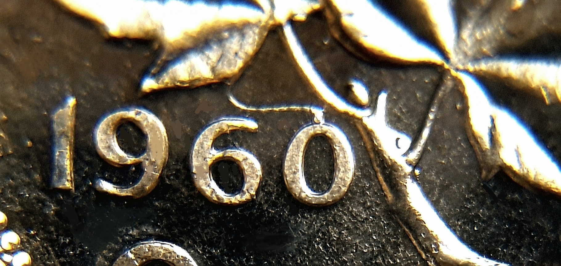 1960 Canadian one-cent Hanging 0 variety, CoinData specimen