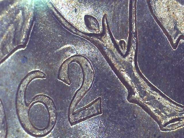 1962 Canadian one-cent Hanging 2 variety, CoinData specimen