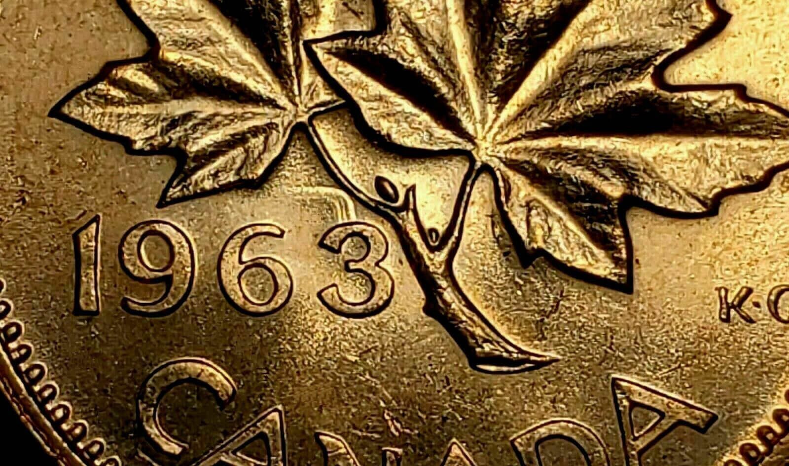 1963 Canadian cent quadruple Hanging 3